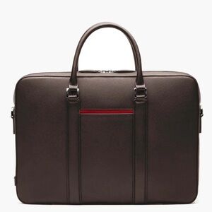 NWT, Maverick & Co, Manhattan Leather Briefcase Brown Leather/Racing Red Liner
